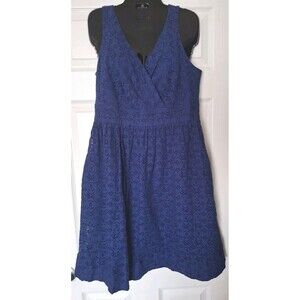 Robbie Bee Dress Sz 12 Navy Blue Crochet Lace V Neck Surplice Knee Length A-Line